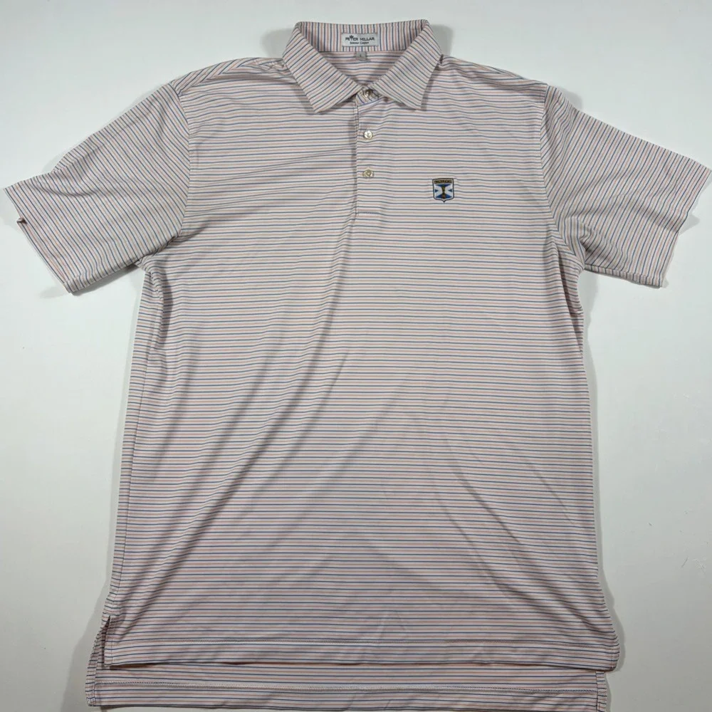 Peter Millar Summer Comfort Polo Kinloch Course Mens Large Striped Blue Orange